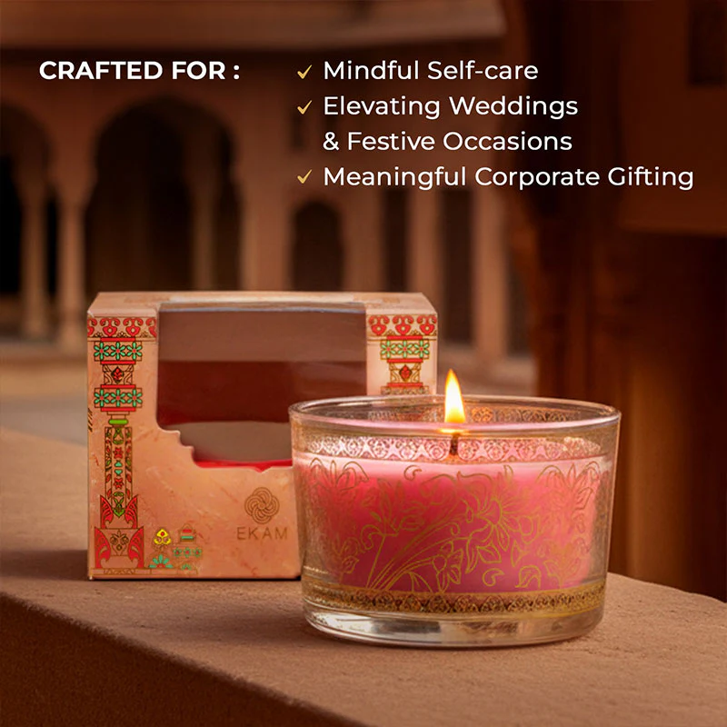 Rose Scented Bowl Candle, 85 g| Festive Pink Haveli Collection, 2025-26 - Image 3
