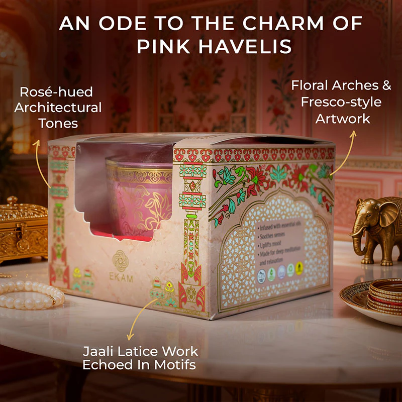 Rose Scented Bowl Candle, 85 g| Festive Pink Haveli Collection, 2025-26 - Image 4