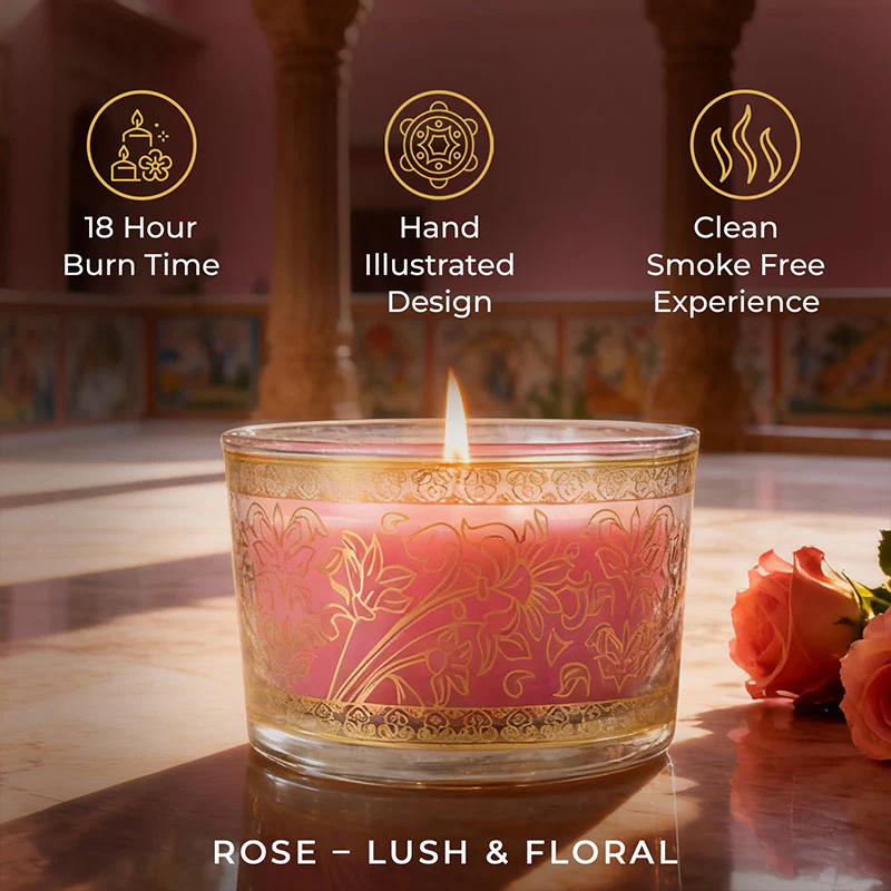 Rose Scented Bowl Candle, 85 g| Festive Pink Haveli Collection, 2025-26 - Image 5