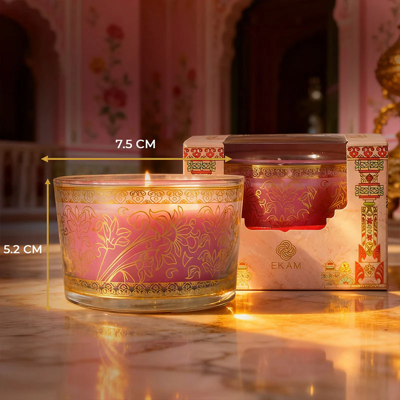 Rose Scented Bowl Candle, 85 g| Festive Pink Haveli Collection, 2025-26 - Image 6