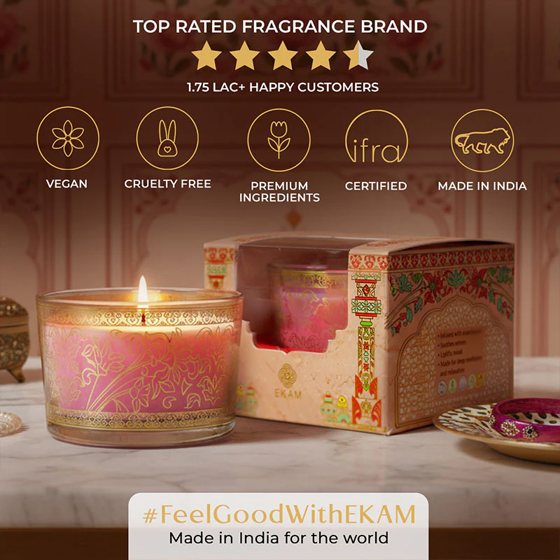 Rose Scented Bowl Candle, 85 g| Festive Pink Haveli Collection, 2025-26 - Image 8