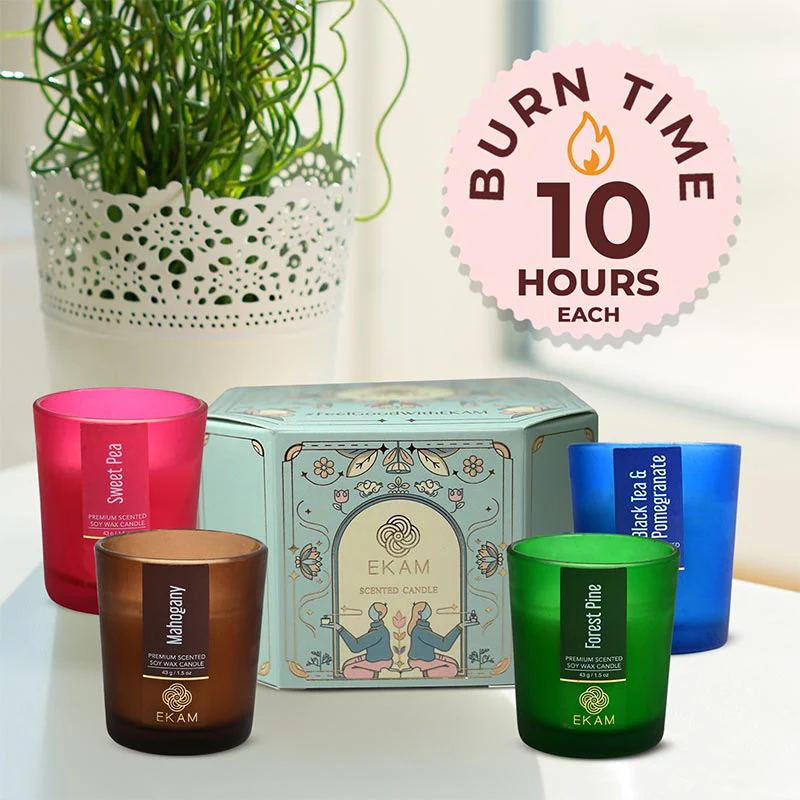4 Pack Candles Gift Set| Black Tea & Pomegranate, Sweet Pea, Forest Pine, Mahogany - Image 8