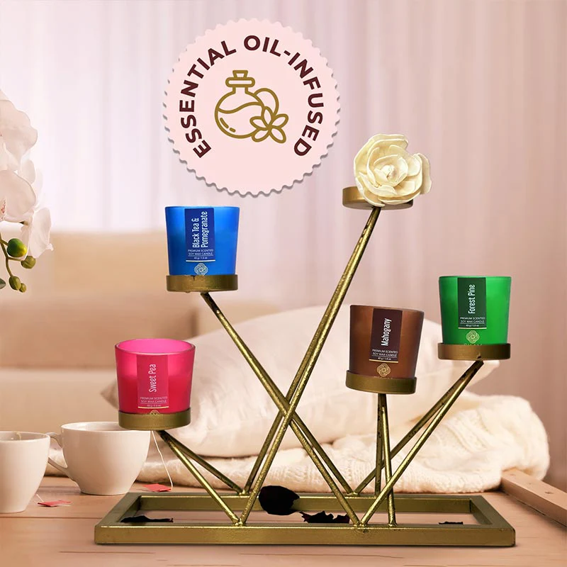 4 Pack Candles Gift Set| Black Tea & Pomegranate, Sweet Pea, Forest Pine, Mahogany - Image 9
