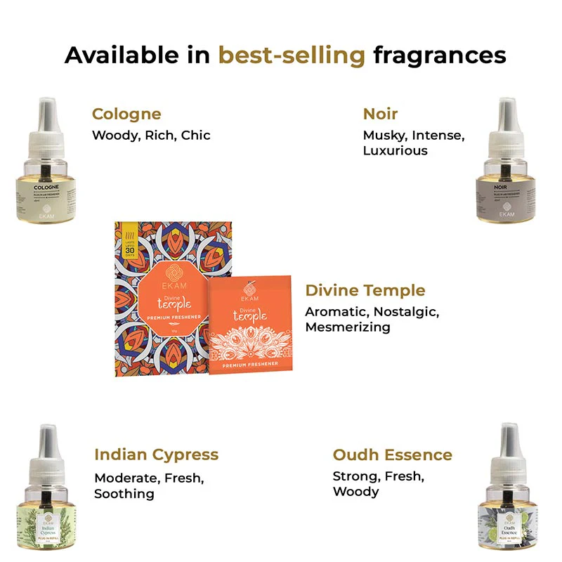Aromatic Scented Plugin Air Freshener Combo| Plug In Kit + 3 Pack Refill 45ml Each + Fragrance Sachet - Image 2