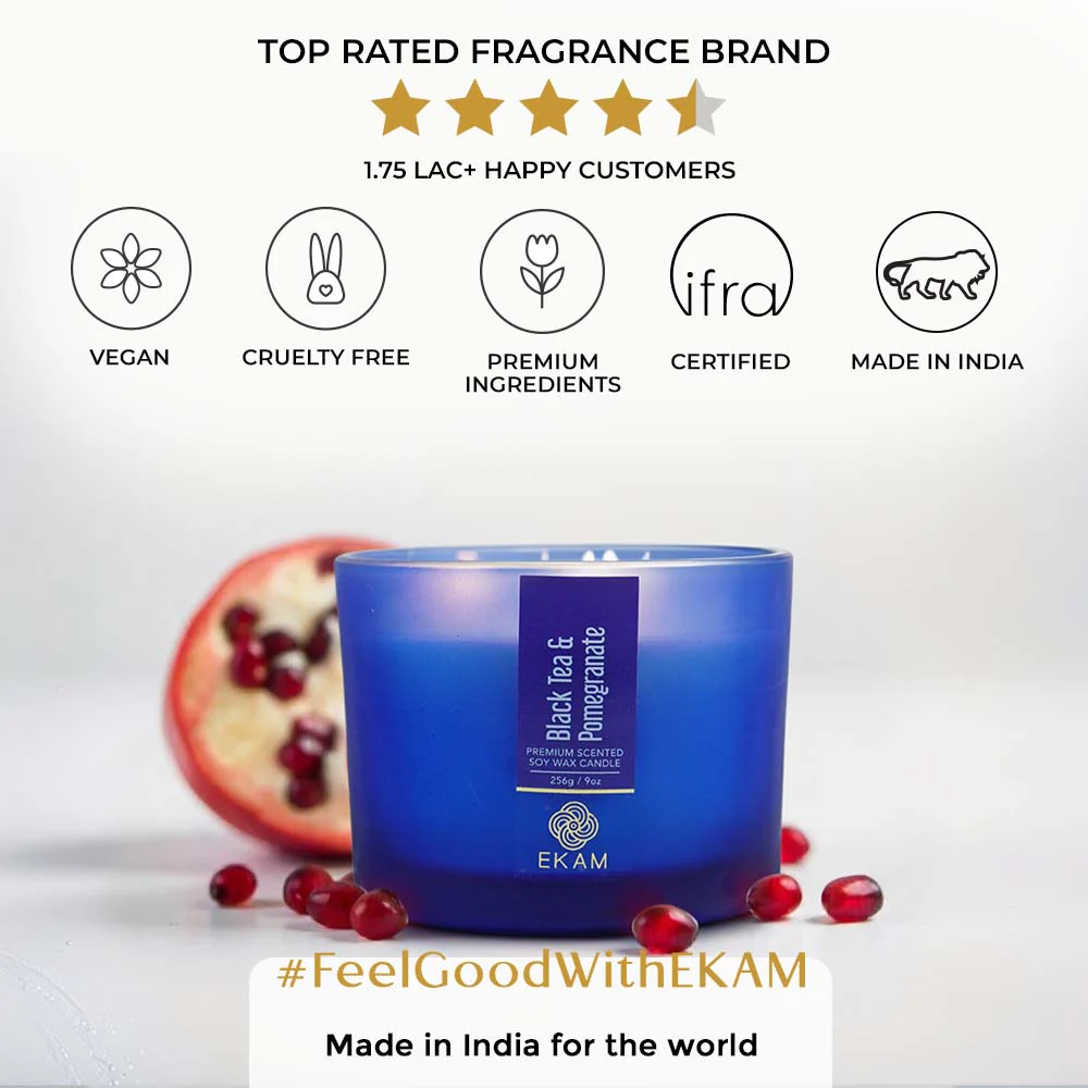 Black Tea & Pomegranate 3 Wick Scented Candle - Image 9