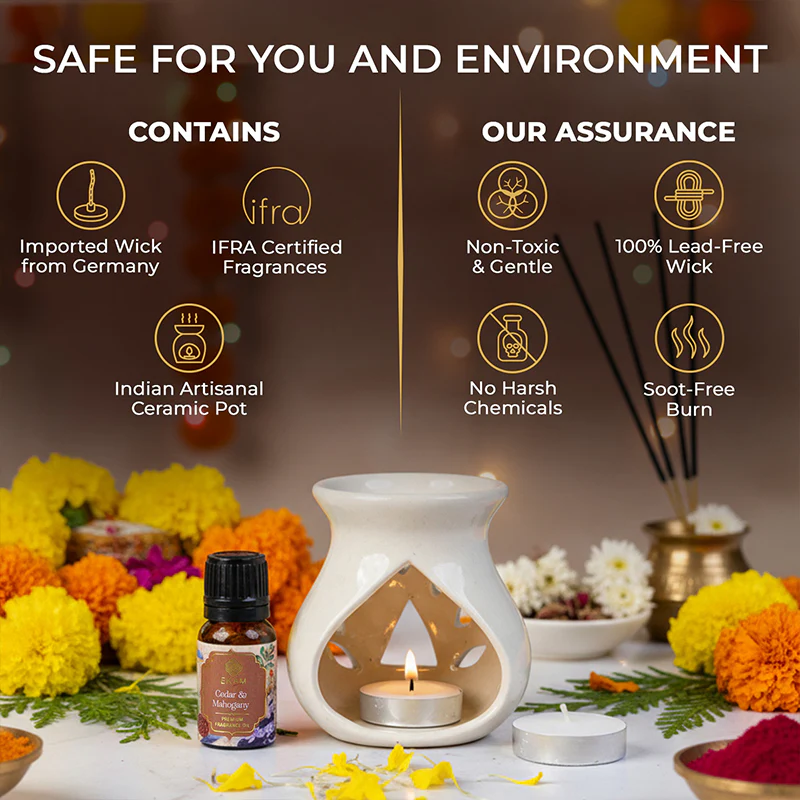 Cedar & Mahogany Ceramic Oil Warmer Gift Set - Image 3