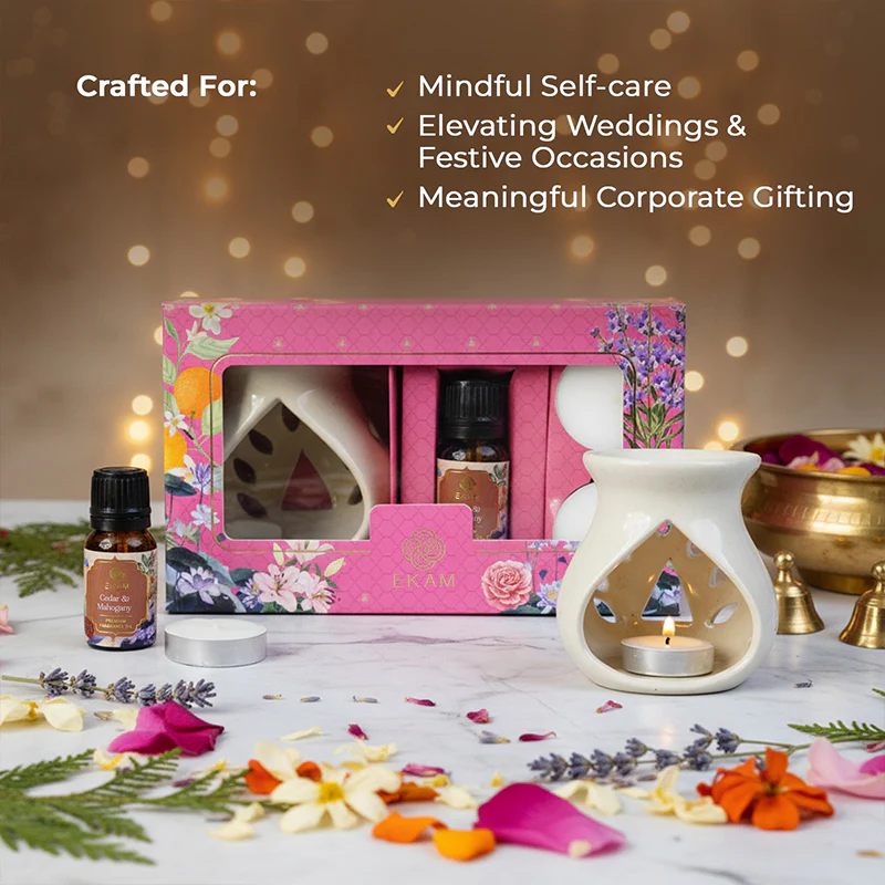 Cedar & Mahogany Ceramic Oil Warmer Gift Set - Image 5
