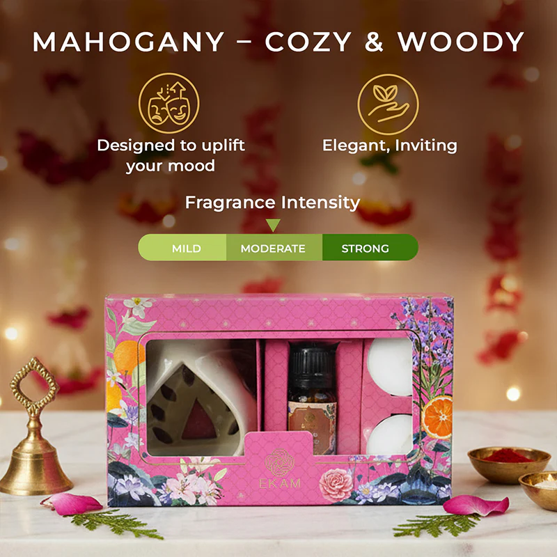 Cedar & Mahogany Ceramic Oil Warmer Gift Set - Image 6
