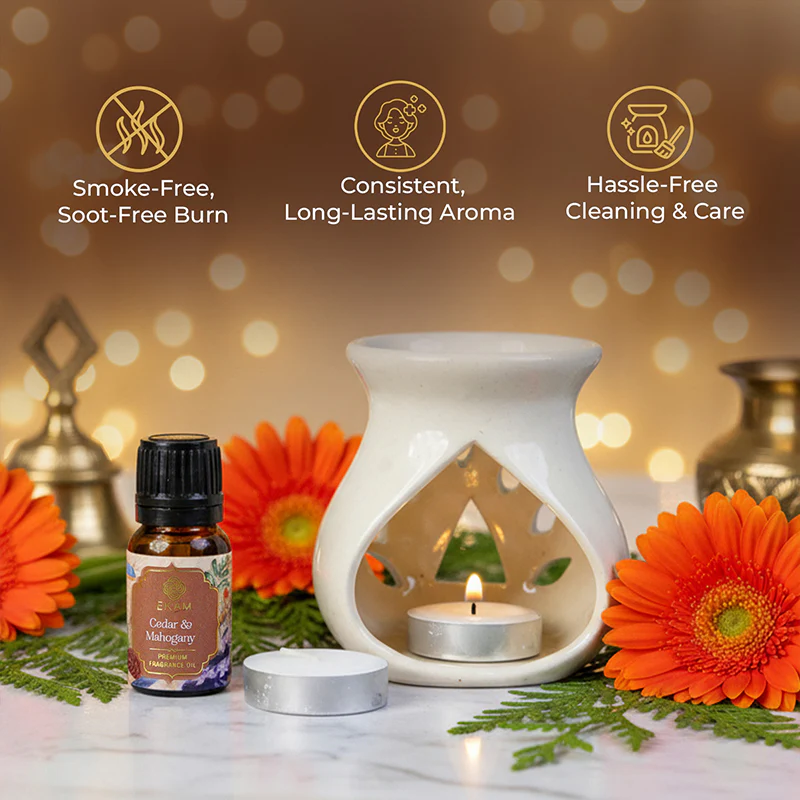 Cedar & Mahogany Ceramic Oil Warmer Gift Set - Image 7