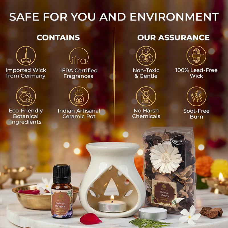 Cedar & Mahogany Ceramic Oil Warmer & Potpourri Gift Set - Image 3