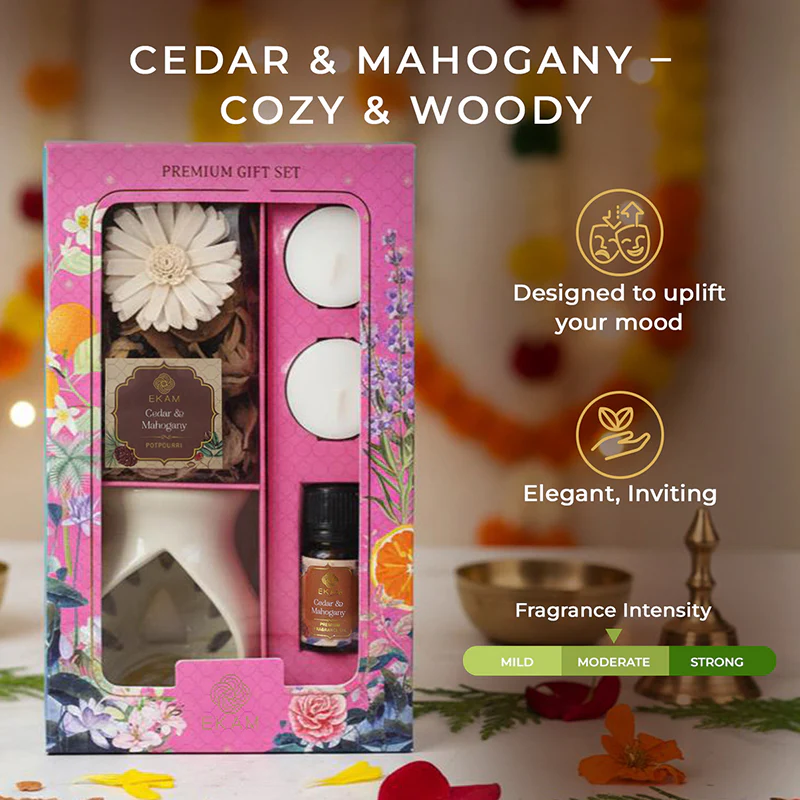 Cedar & Mahogany Ceramic Oil Warmer & Potpourri Gift Set - Image 6