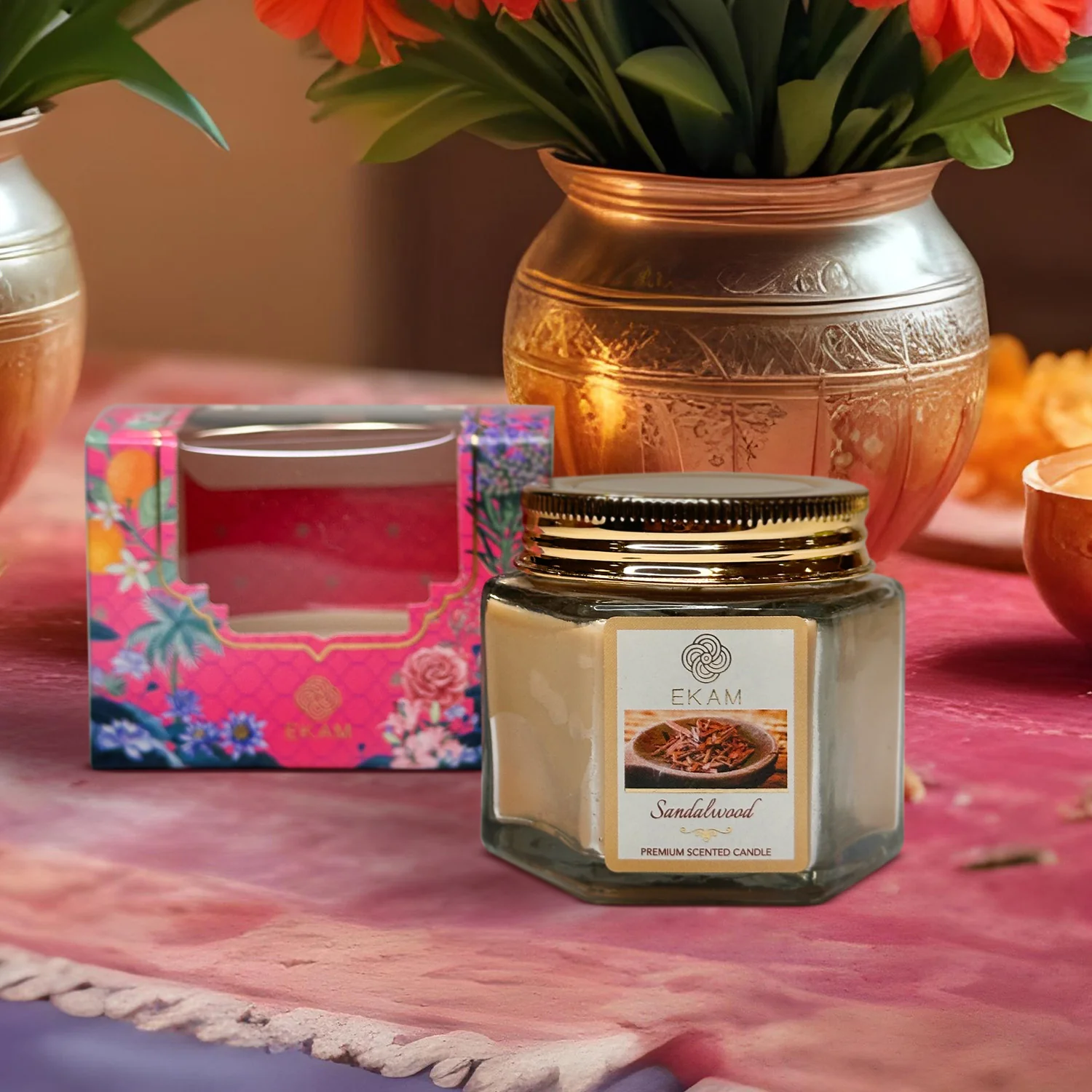 EKAM Sandalwood Scented Hexa Jar Candle - Image 3