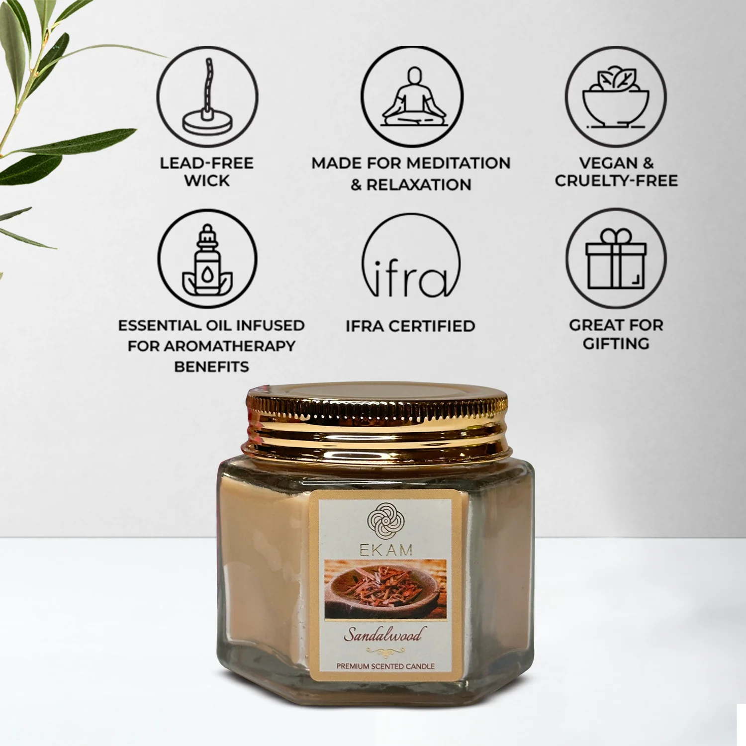 EKAM Sandalwood Scented Hexa Jar Candle - Image 4