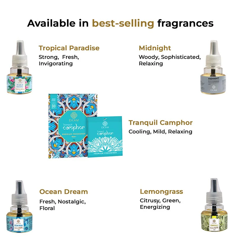 Fresh Scented Plugin Air Freshener Combo| Plug In Kit + 3 Pack Refill 45ml Each + Fragrance Sachet - Image 2