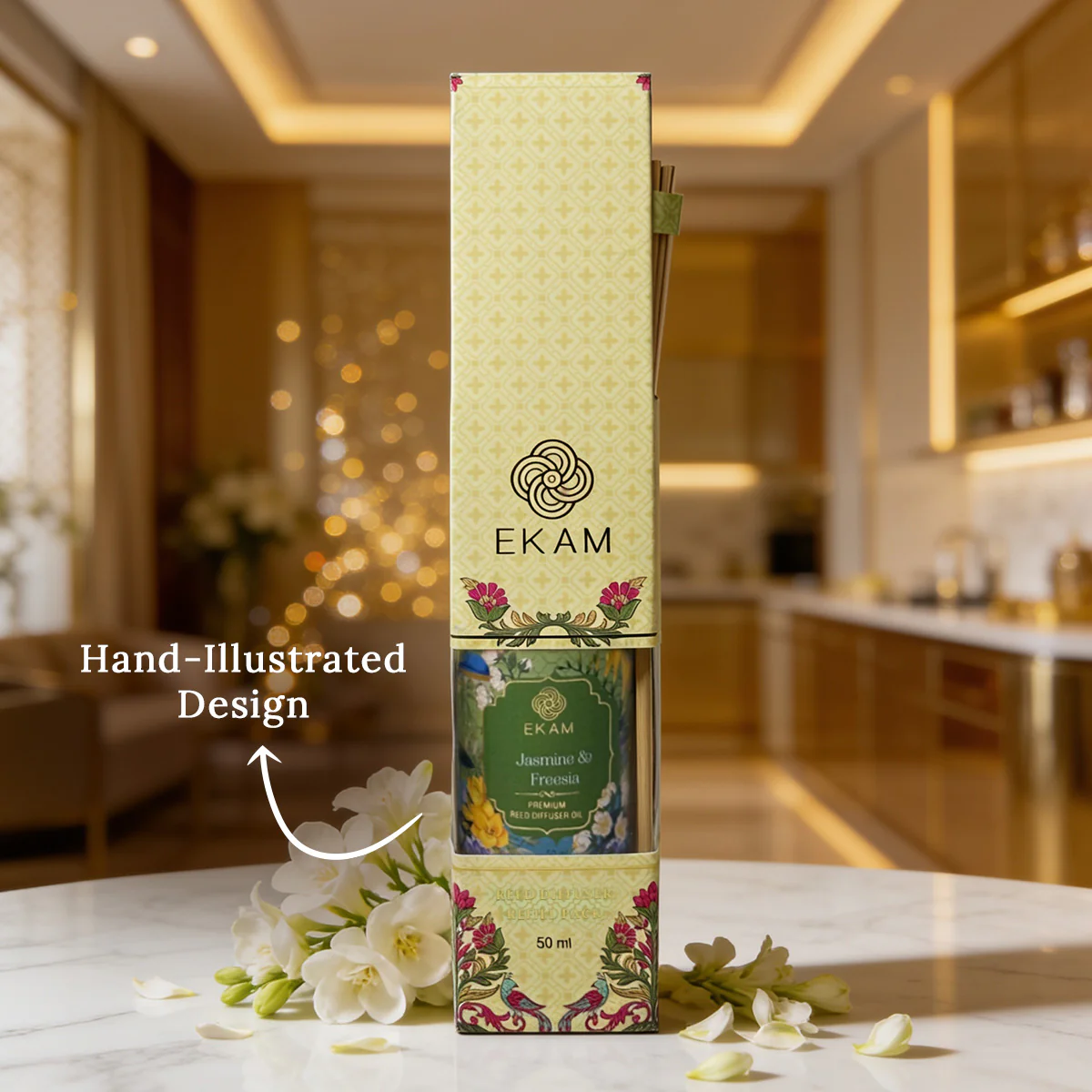 Jasmine & Freesia 50ml Reed Diffuser Refill Oil Gift Box - Image 4