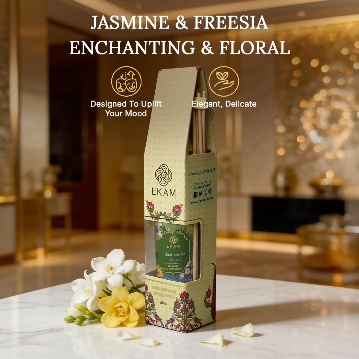 Jasmine & Freesia 50ml Reed Diffuser Refill Oil Gift Box - Image 6