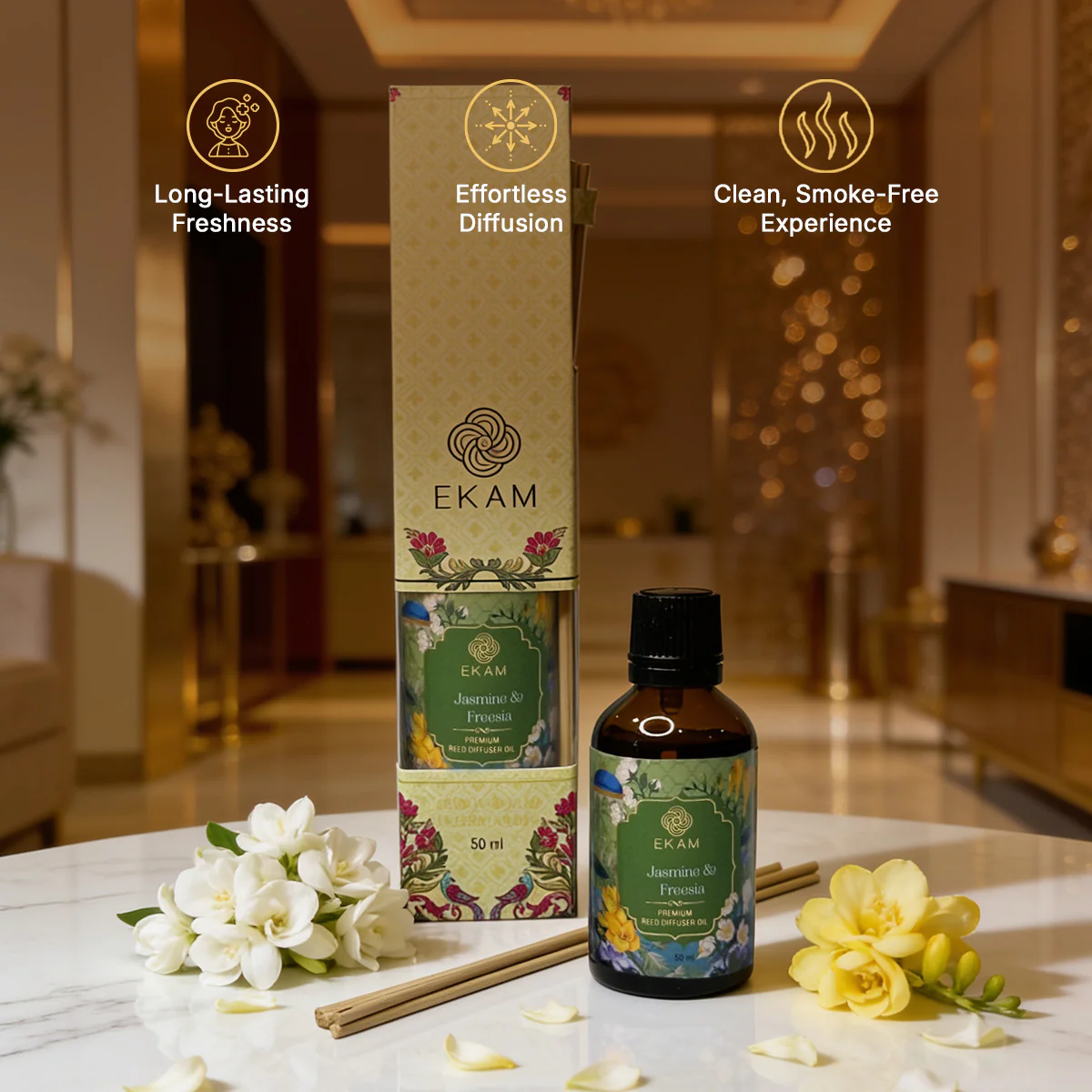 Jasmine & Freesia 50ml Reed Diffuser Refill Oil Gift Box - Image 7