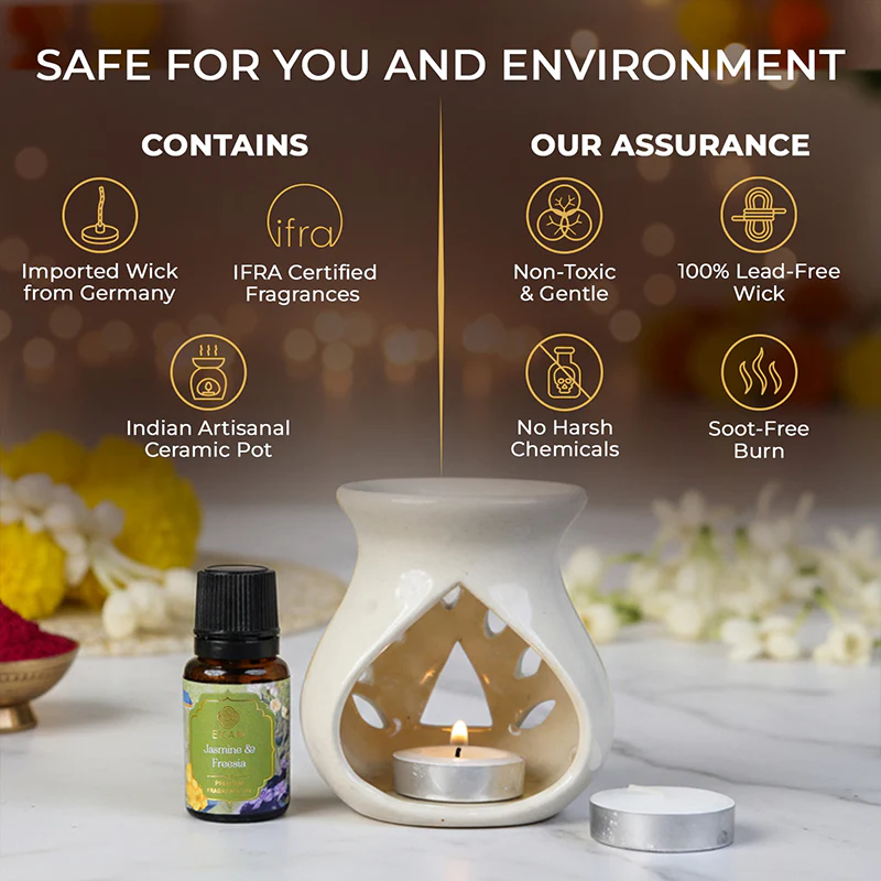 Jasmine & Freesia Ceramic Oil Warmer Gift Set - Image 3