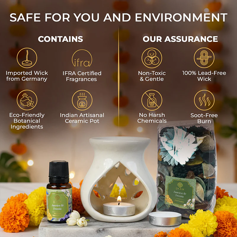 Jasmine & Freesia Ceramic Oil Warmer & Potpourri Gift Set - Image 3