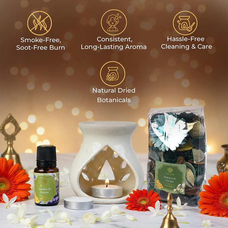 Jasmine & Freesia Ceramic Oil Warmer & Potpourri Gift Set - Image 7