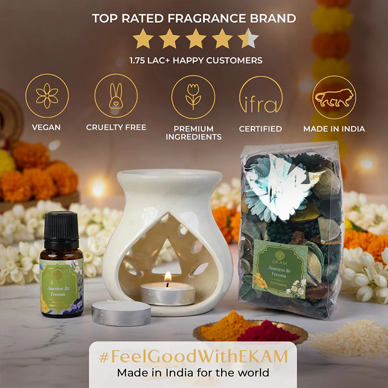 Jasmine & Freesia Ceramic Oil Warmer & Potpourri Gift Set - Image 8