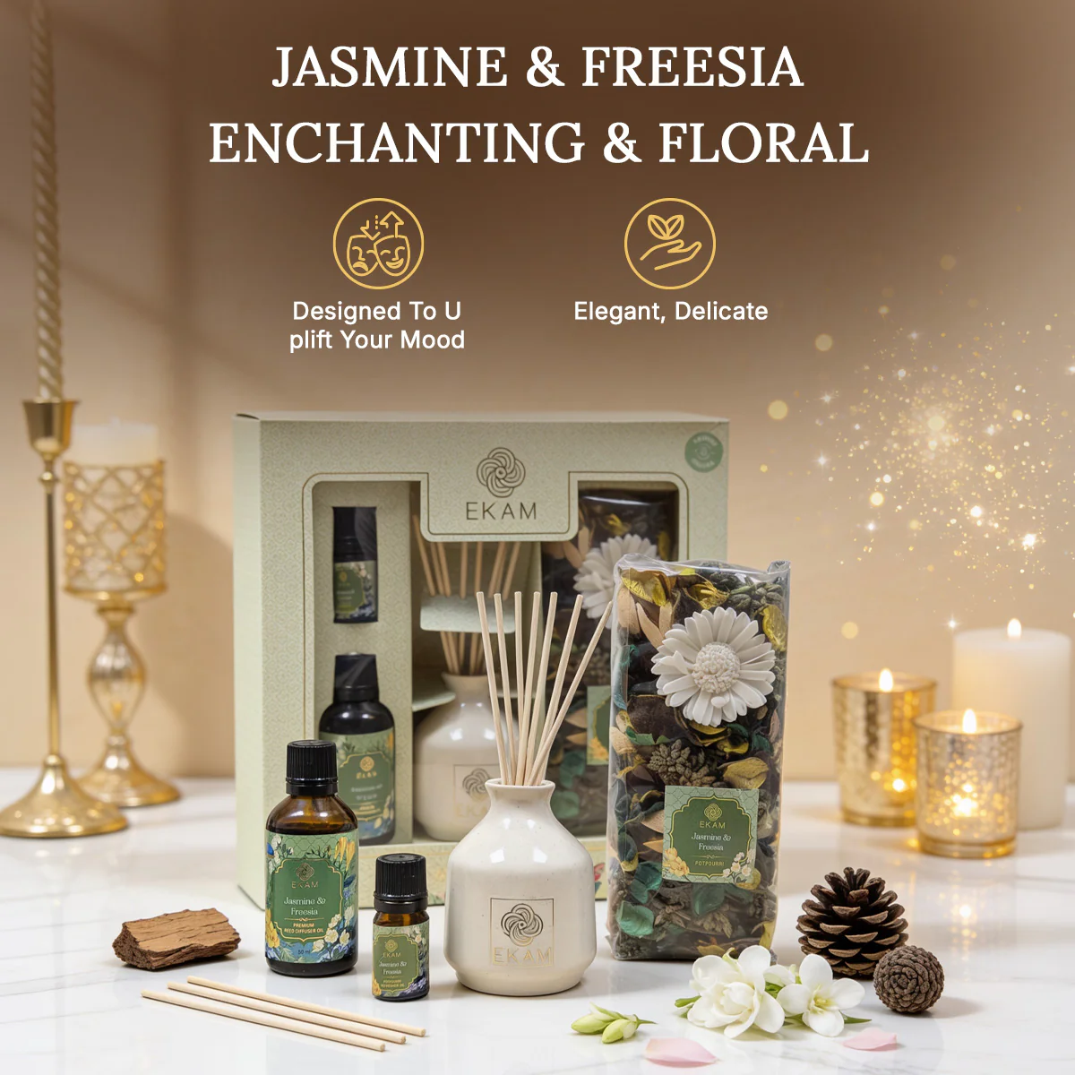 Jasmine & Freesia Reed Diffuser & Potpourri Gift Set - Image 6