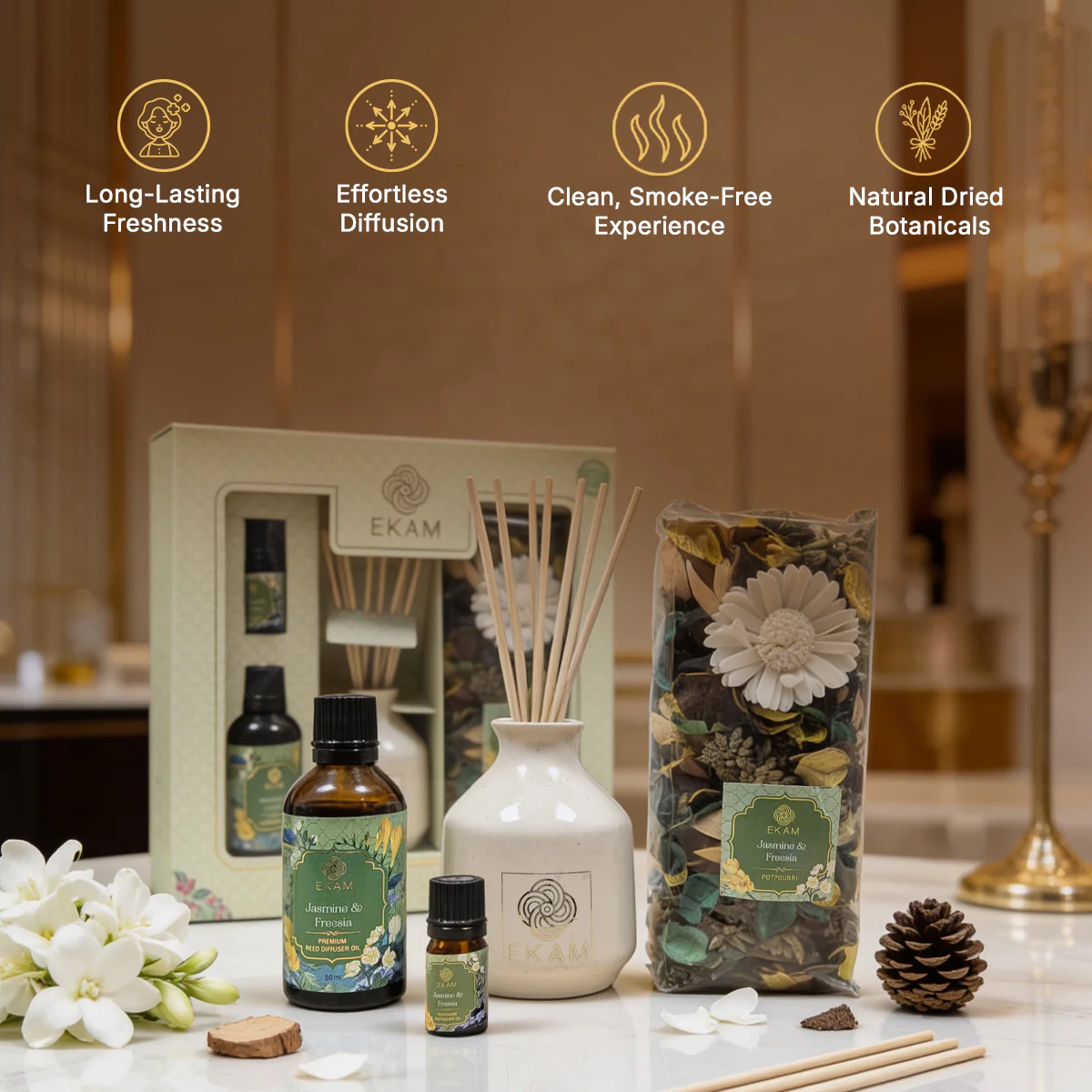 Jasmine & Freesia Reed Diffuser & Potpourri Gift Set - Image 7