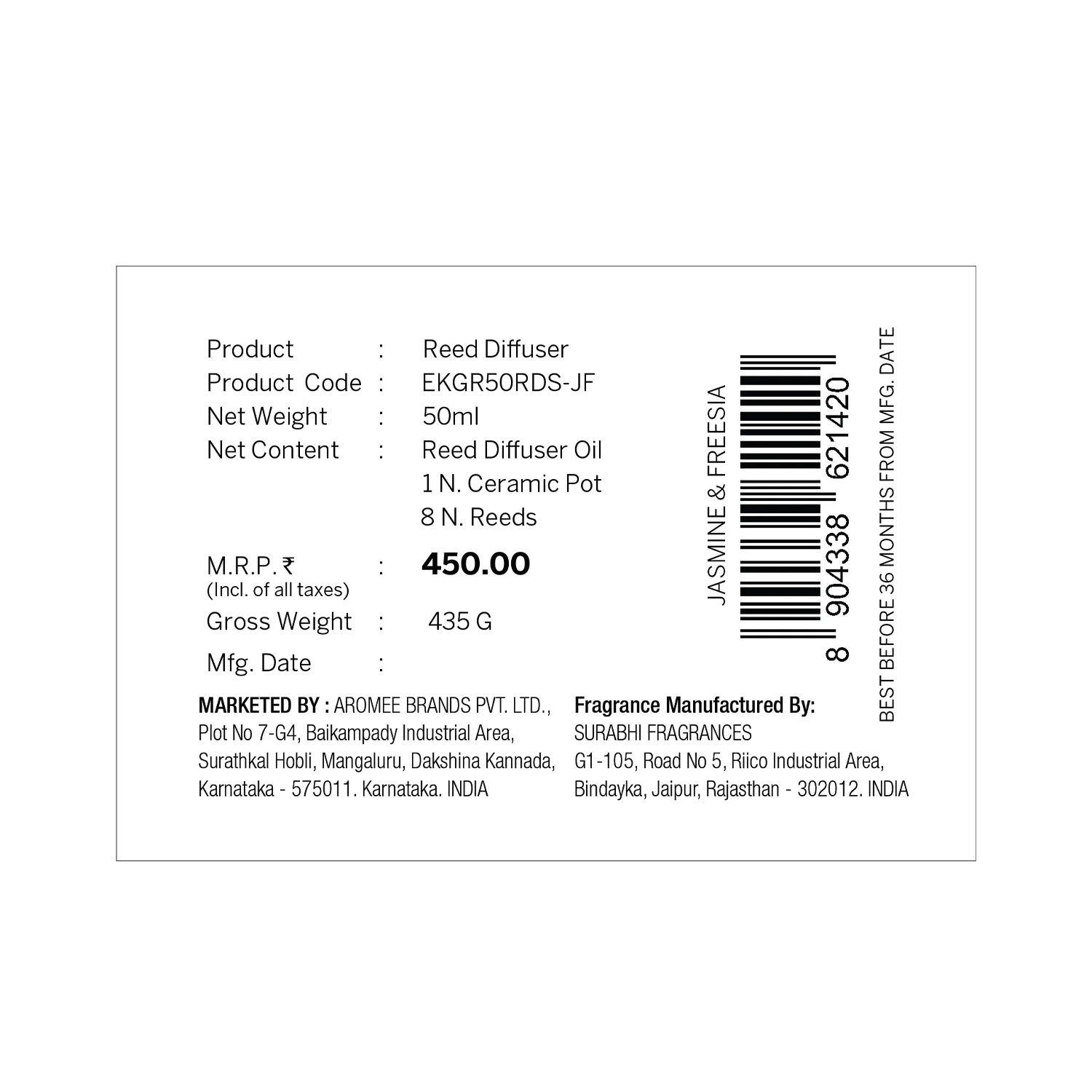 Jasmine & Freesia Reed Diffuser Set - Image 10