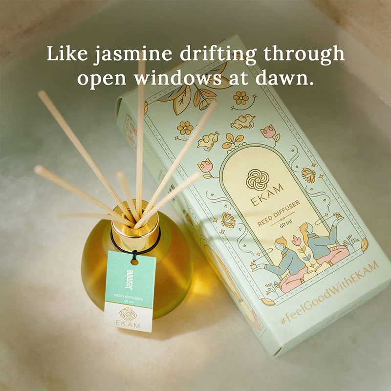 Jasmine Frosted Glass Reed Diffuser Set for Home, 60 ml - Image 4