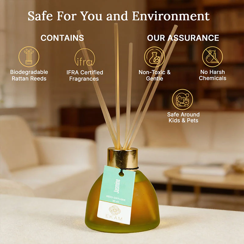Jasmine Frosted Glass Reed Diffuser Set for Home, 60 ml - Image 7