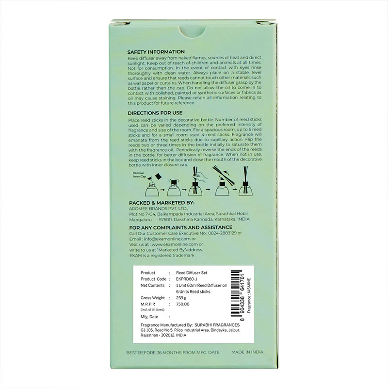 Jasmine Frosted Glass Reed Diffuser Set for Home, 60 ml - Image 9