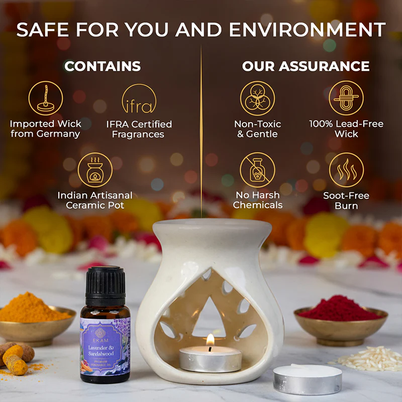 Lavender & Sandalwood Ceramic Oil Warmer Gift Set - Image 3