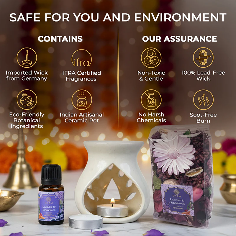 Lavender & Sandalwood Ceramic Oil Warmer & Potpourri Gift Set - Image 3