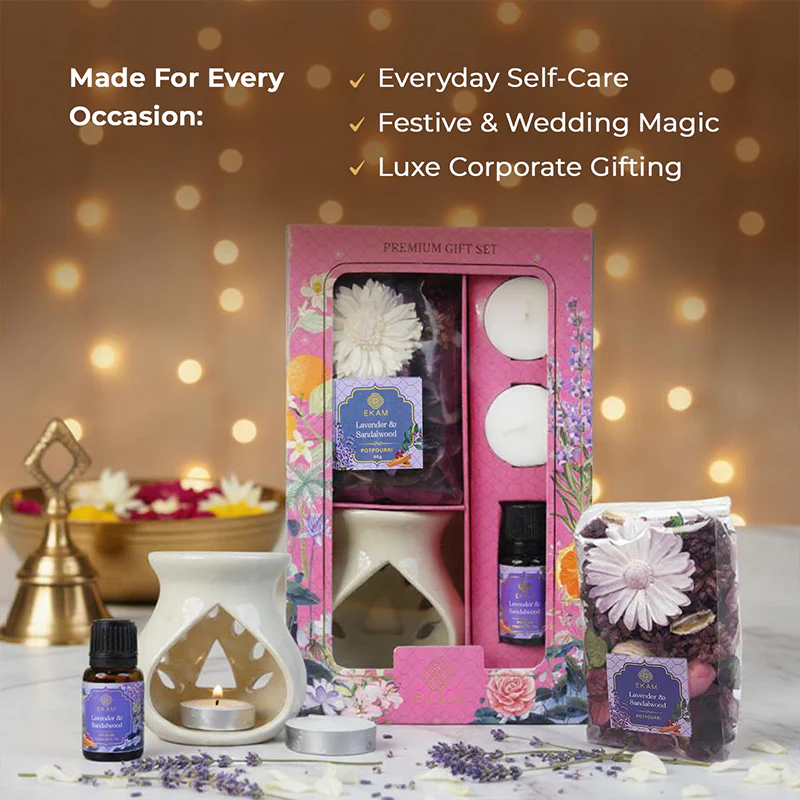 Lavender & Sandalwood Ceramic Oil Warmer & Potpourri Gift Set - Image 5