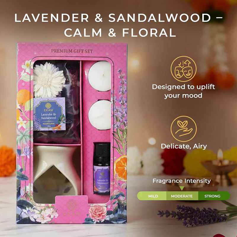 Lavender & Sandalwood Ceramic Oil Warmer & Potpourri Gift Set - Image 6