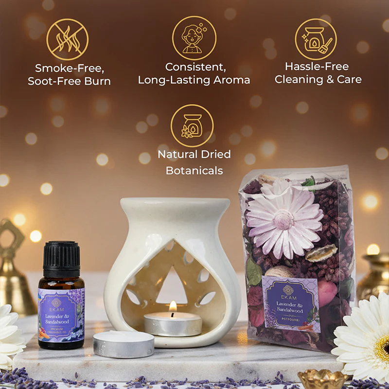 Lavender & Sandalwood Ceramic Oil Warmer & Potpourri Gift Set - Image 7