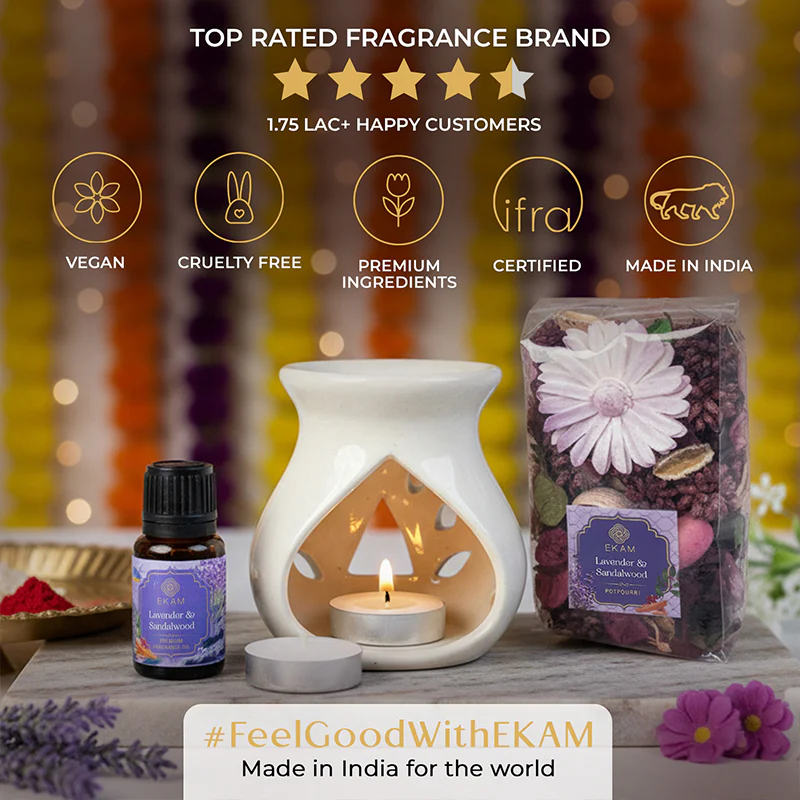 Lavender & Sandalwood Ceramic Oil Warmer & Potpourri Gift Set - Image 8