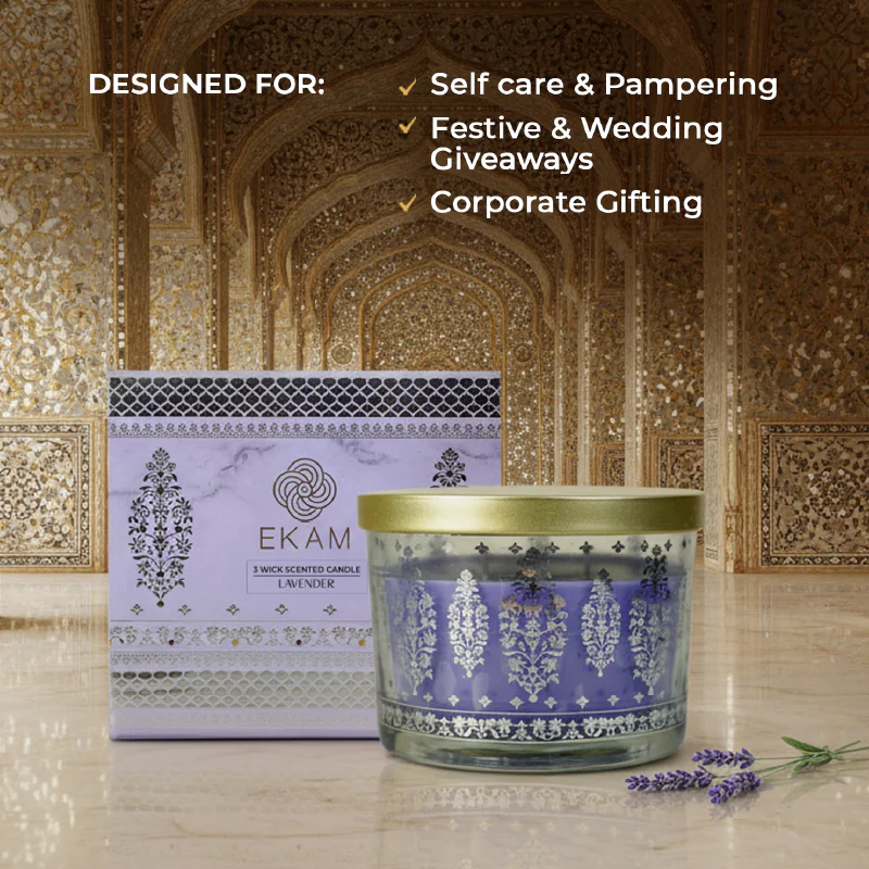 Lavender Scented 3 Wick Candle, 213 g| Festive Sheesh Mahal Collection, 2025-26 - Image 3