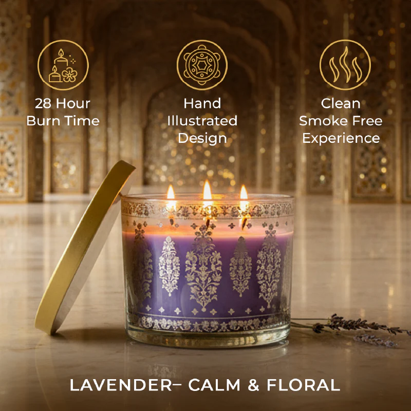 Lavender Scented 3 Wick Candle, 213 g| Festive Sheesh Mahal Collection, 2025-26 - Image 5