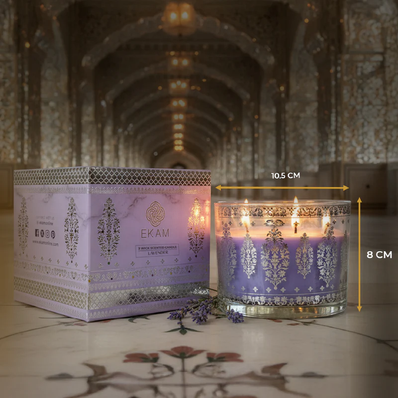 Lavender Scented 3 Wick Candle, 213 g| Festive Sheesh Mahal Collection, 2025-26 - Image 6
