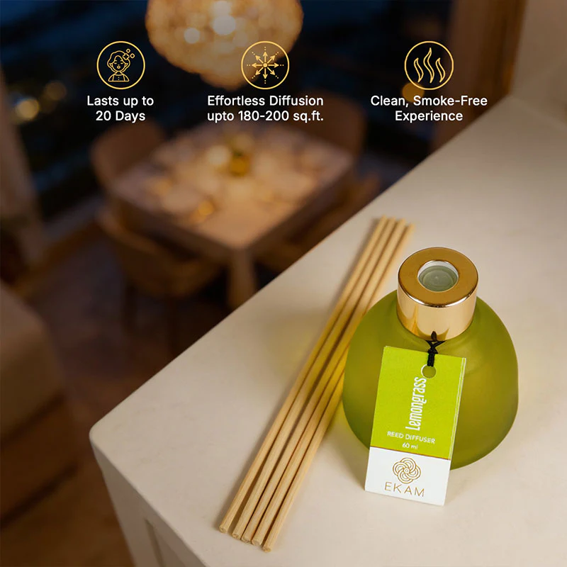 Lemongrass Frosted Glass Reed Diffuser Set for Home, 60 ml - Image 5