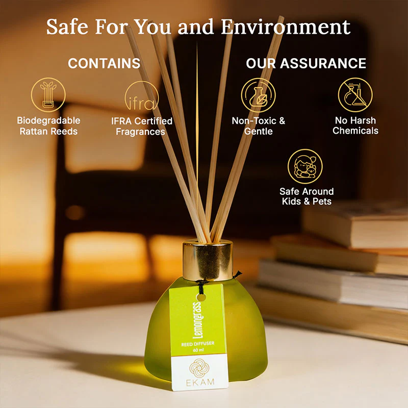Lemongrass Frosted Glass Reed Diffuser Set for Home, 60 ml - Image 7