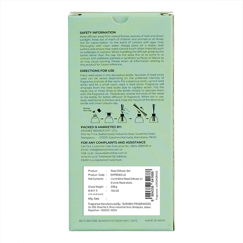 Lemongrass Frosted Glass Reed Diffuser Set for Home, 60 ml - Image 9