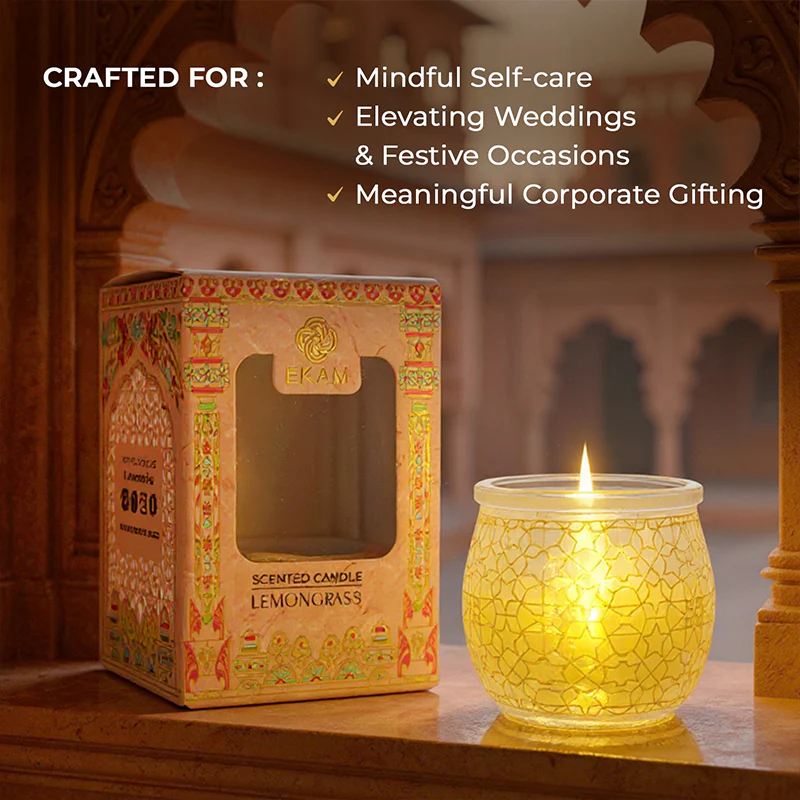 Lemongrass Scented Jar Candle, 28.5 g| Festive Pink Haveli Collection, 2025-26 - Image 3