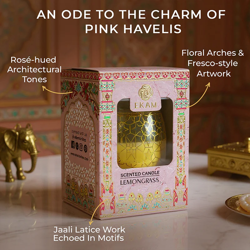 Lemongrass Scented Jar Candle, 28.5 g| Festive Pink Haveli Collection, 2025-26 - Image 4