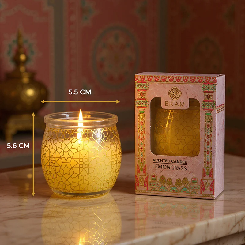 Lemongrass Scented Jar Candle, 28.5 g| Festive Pink Haveli Collection, 2025-26 - Image 6