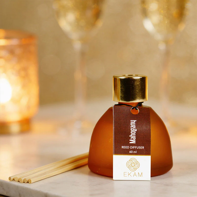 Mahogany Frosted Glass Reed Diffuser Set for Home, 60 ml - Image 3
