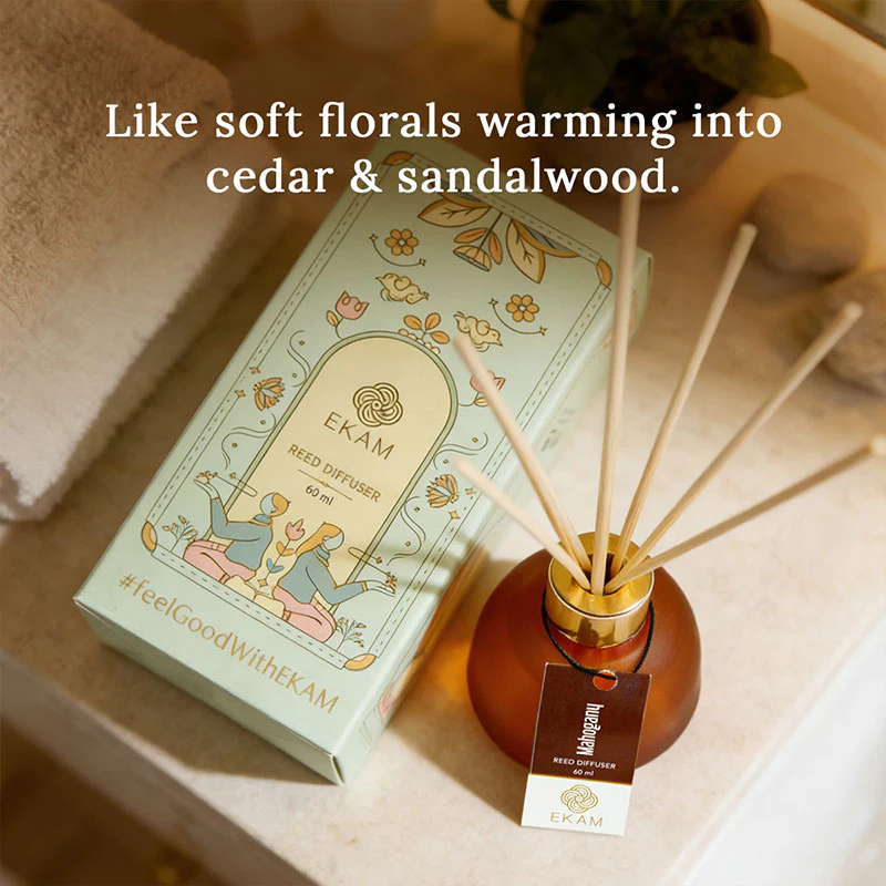 Mahogany Frosted Glass Reed Diffuser Set for Home, 60 ml - Image 4