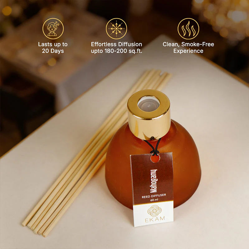 Mahogany Frosted Glass Reed Diffuser Set for Home, 60 ml - Image 5