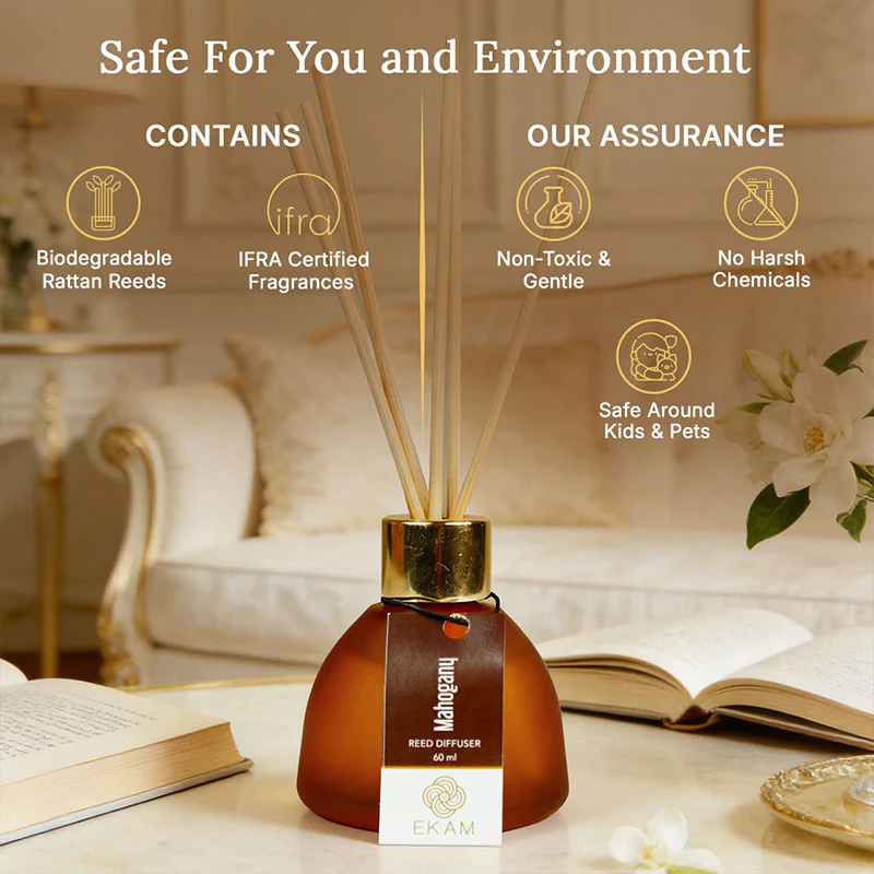 Mahogany Frosted Glass Reed Diffuser Set for Home, 60 ml - Image 7